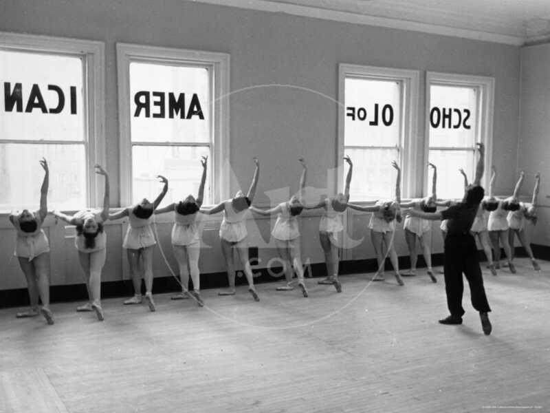 Dancers at George Balanchine's School of American Ballet Lined Up at Barre During Training - Photographic Print