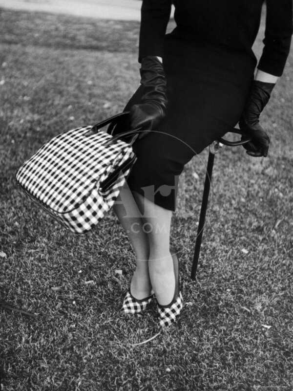 Big Checked Handbag with Matching Shoes, New Mode in Sports Fashions, at Roosevelt Raceway - Premium Photographic Print