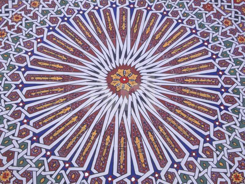 Colorful Geometric Pattern on Hand-painted Table, Morocco - Photographic Print