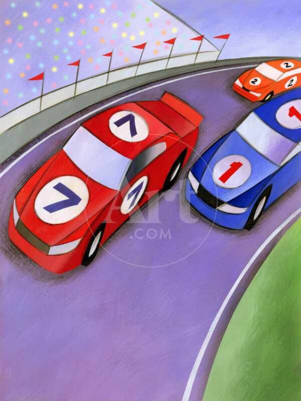 Car Race with Spectators - Premium Poster