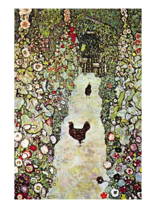 Garden Path with Chickens - Premium Poster