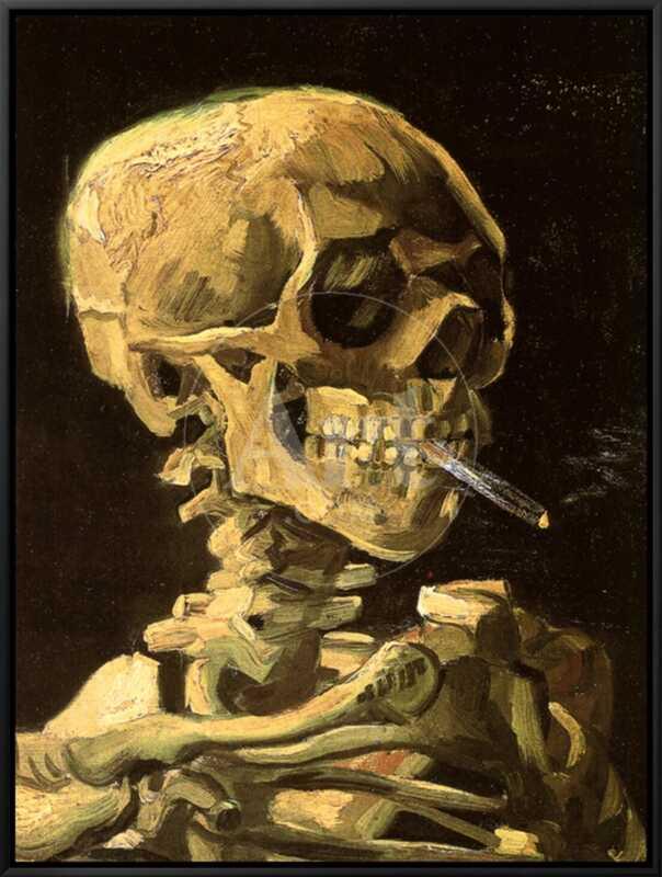 Skull with Burning Cigarette - Framed Canvas Print