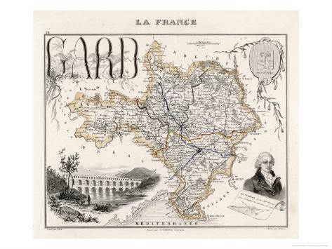 Map of Gard France Giclee Print. View: In a Room