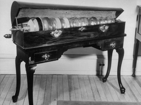 Armonica' Invented by Benjamin Franklin, Rotating Glasses Which are Played