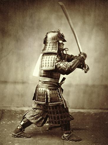 Printable Samurai on Samurai With Raised Sword  Circa 1860 Giclee Print By Felice Beato At