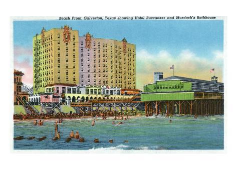 Beach Houses Galveston on View Of The Buccaneer Hotel  Murdoch S Bath House  Beach Front  C 1947