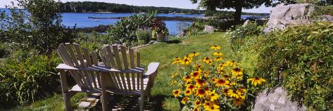 Two Adirondack Chairs in a Garden, Peaks Island, Casco Bay, Maine, USA