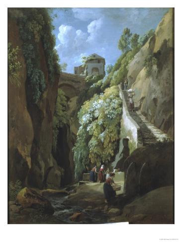 View in the Island of Capri, with Women Washing Clothes Giclee Print