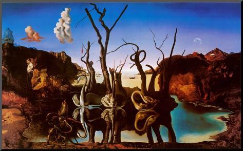 Swans Reflecting Elephants, c.1937 Mounted Print