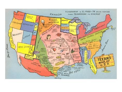 Texan's Map of US Giclee Print. View: In a Room Texan's Map of US Giclee Print. View: In a Room
