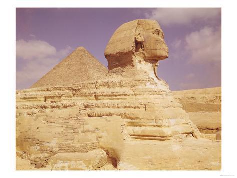 The Sphinx and the Great Pyramid of Khufu at Giza, Old Kingdom, circa 2613-2494 BC
