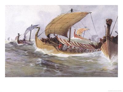Picture Poster Nordic Art Framed Print Viking Longboat in the Cold North Sea