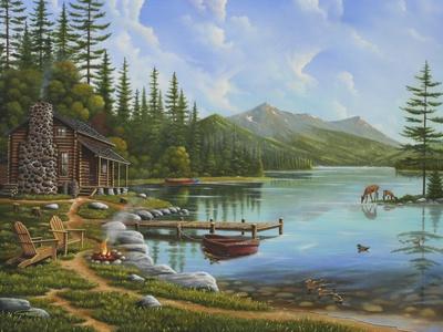 Cabin By The Lake Painting
