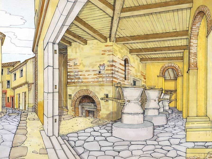 Pompéi - Visite de Pompéi Reconstruction-of-pistrinum-bakery-on-vicolo-storto-in-pompeii_a-g-12037021-8880731