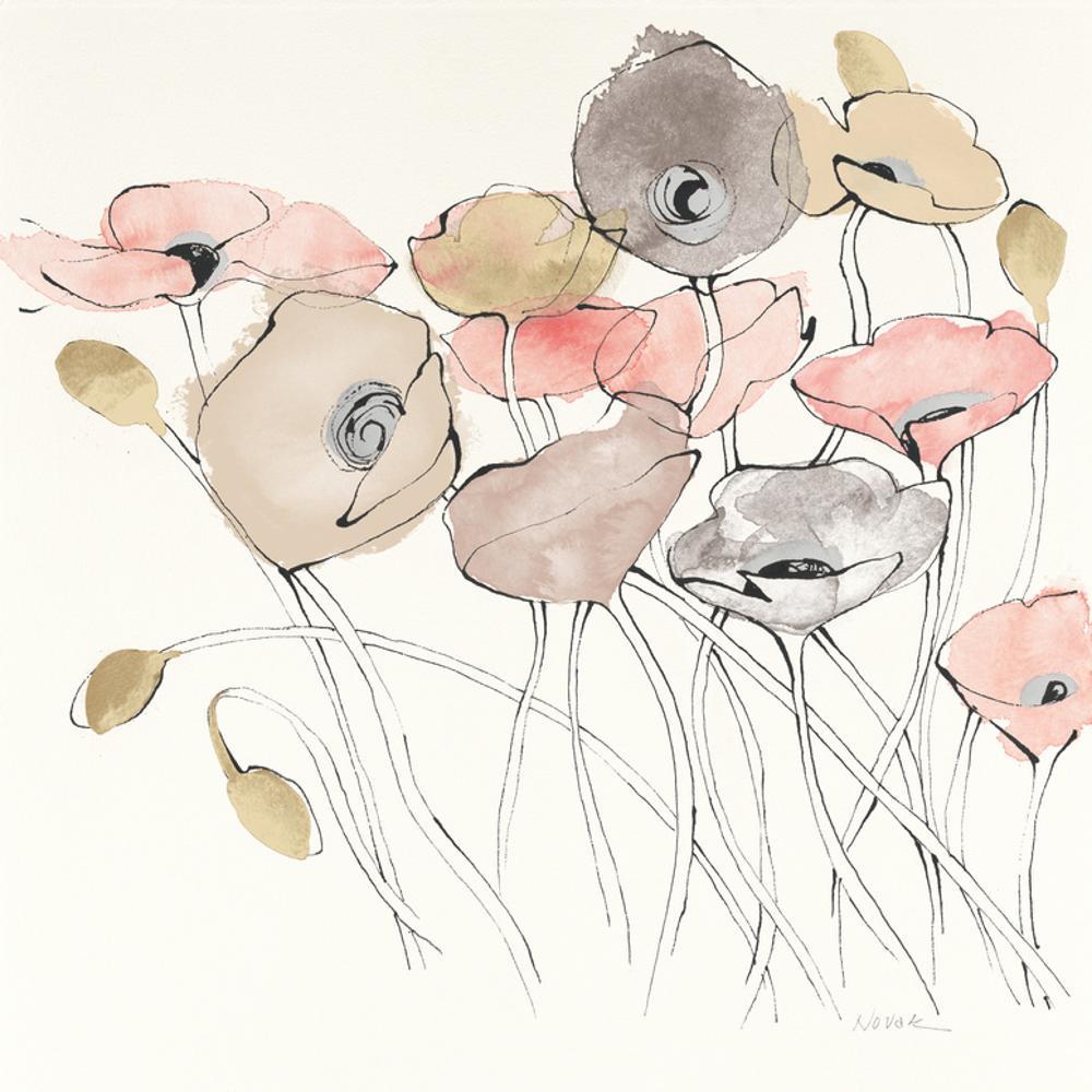Image of Black Line Poppies I Watercolor Neutral