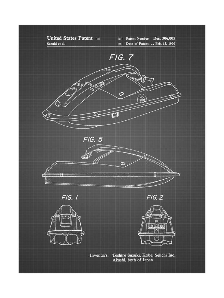 PP1077-Black Grid Suzuki Wave Runner Patent Poster