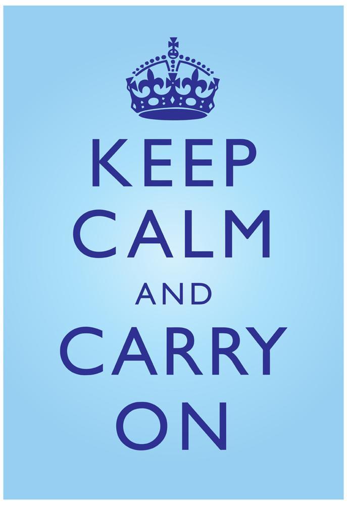 Image of Keep Calm and Carry On Motivational Bright Blue Art Print Poster