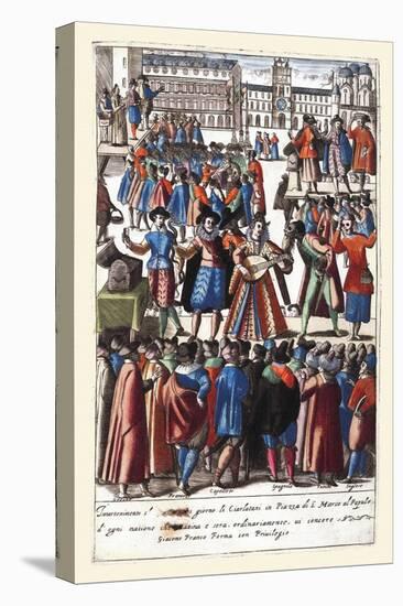 027-Cantantes & Comicos En La Plaza De San Marcos-Habiti D’Hvomeni Et Donne Venetiane 1609-Franco Giacomo-Stretched Canvas
