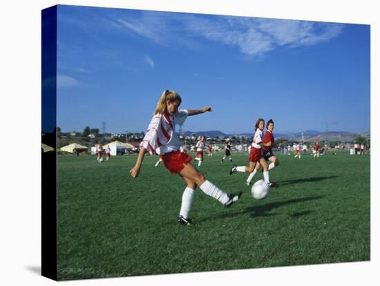 15 Year Old Girls in Action Durring Soccer Game, Lakewood, Colorado, USA-null-Premier Image Canvas