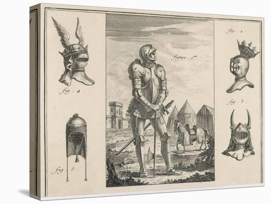 15th Century French Soldier with Full Armour and Various Helmets-Benard-Stretched Canvas
