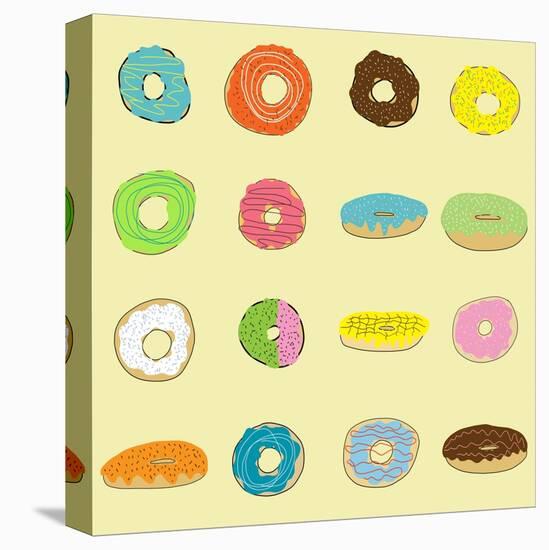 16 Donuts on Yellow-Jan Weiss-Stretched Canvas