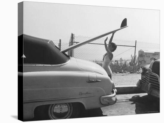 16 Year Old Surfer Kathy Kohner While Loading Board Into Family Car-Allan Grant-Premier Image Canvas