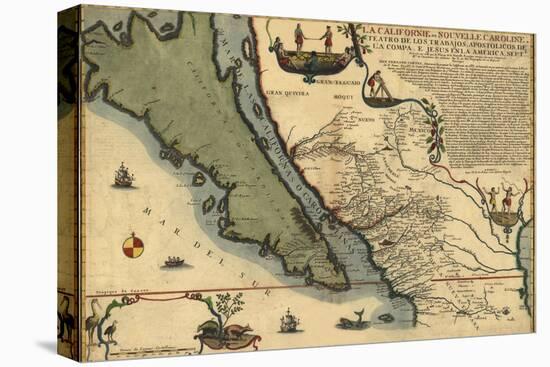 1720 Map of Baja California and Northwest Mexico, Showing California as an Island-null-Stretched Canvas