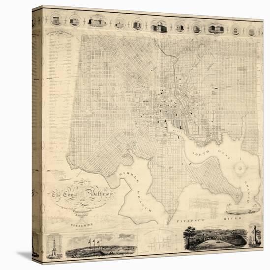 1822, Baltimore Wall Map, Maryland, United States-null-Premier Image Canvas