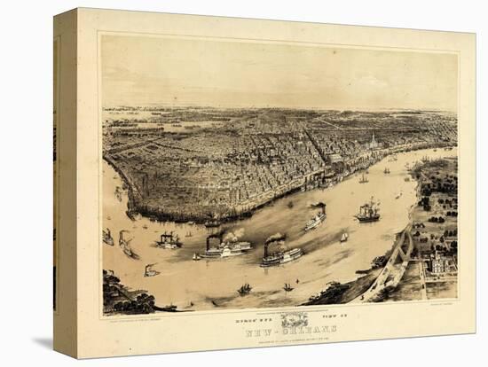 1851, New Orleans Bird's Eye View, Louisiana, United States-null-Premier Image Canvas