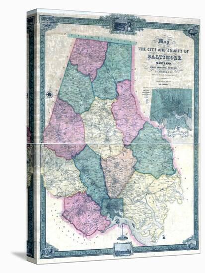 1857, Baltimore County Wall Map, Maryland, United States-null-Premier Image Canvas