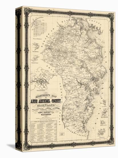 1860, Anne Arundel County Wall Map, Maryland, United States-null-Premier Image Canvas