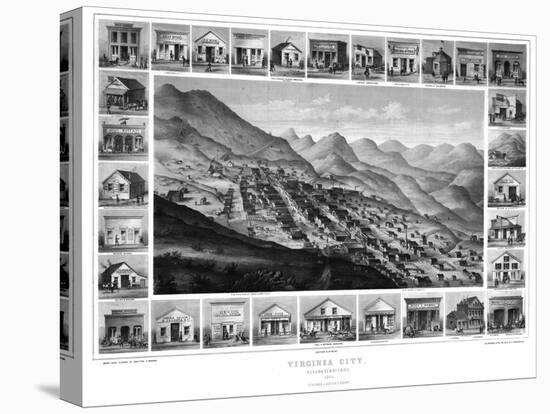 1861, Virginia City Bird's Eye View, Nevada, United States-null-Premier Image Canvas