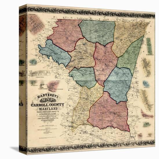 1862, Carroll County Wall Map, Maryland, United States-null-Premier Image Canvas