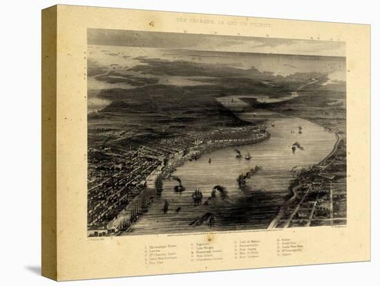1863, New Orleans Bird's Eye View, Louisiana, United States-null-Premier Image Canvas