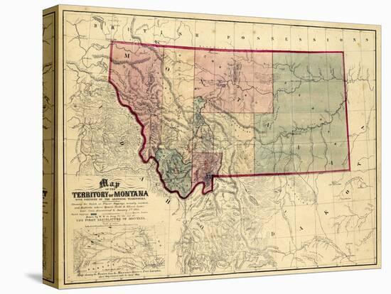 1865, Montana Wall Map, Montana, United States-null-Premier Image Canvas