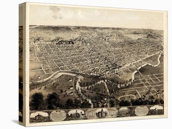 1868, Fort Wayne Bird's Eye View, Indiana, United States-null-Premier Image Canvas