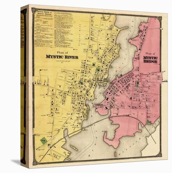 1868, Mystic River Map, Mystic Bridge Map, Connecticut, United States-null-Premier Image Canvas