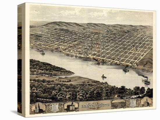 1869, Leavenworth Bird's Eye View, Kansas, United States-null-Premier Image Canvas