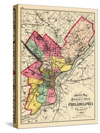 Map Of Philadelphia County 1872, Philadelphia County And City Outline Map, Pennsylvania, United  States' Giclee Print | Art.com