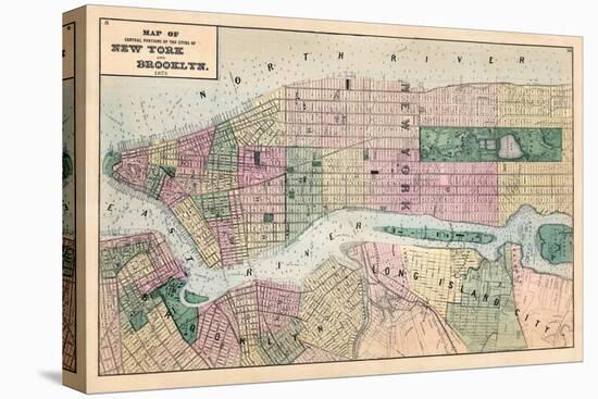 1873, New York and Brooklyn Cities Central Portions Map, New York, United States-null-Premier Image Canvas