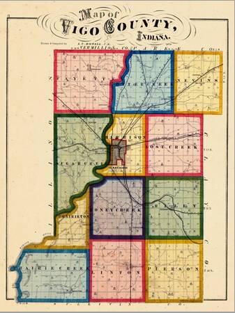 Vigo County Indiana Map 1874, Vigo County, Indiana, United States' Giclee Print | Art.com