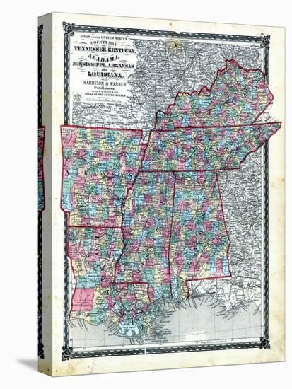 1876, County Map Tennessee, Kentucky, Alabana, Mississippi, Arkansas and Louisiana, Missouri, Unite-null-Premier Image Canvas