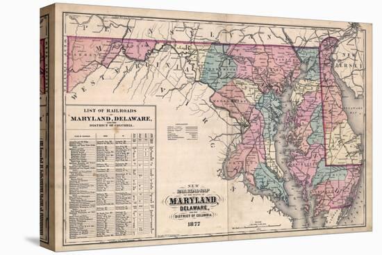 1877, Maryland and Delaware Railroad Map 1877, Maryland, United States-null-Premier Image Canvas