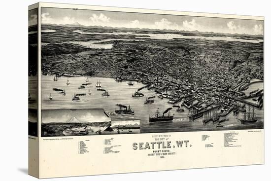 1884, Seattle Bird's Eye View, Washington, United States-null-Premier Image Canvas