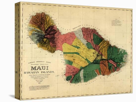 1885, Maui Island Map, Hawaii, United States-null-Premier Image Canvas