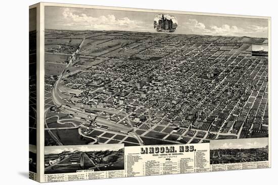 1889, Lincoln 1889 Bird's Eye View, Nebraska, United States-null-Premier Image Canvas
