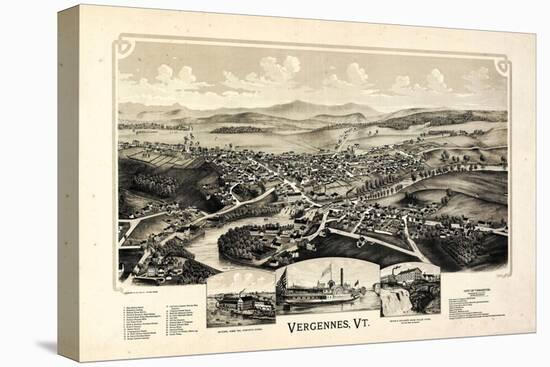 1890, Vergennes 1890c Bird's Eye View, Vermont, United States-null-Premier Image Canvas