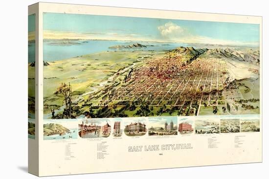 1891, Salt Lake City Bird's Eye View, Utah, United States-null-Premier Image Canvas