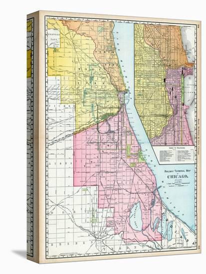 1895, Chicago Railroad Terminal Map 1895, Illinois, United States-null-Premier Image Canvas