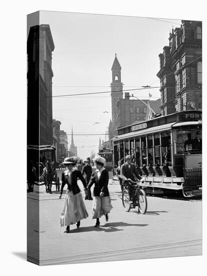 1912 Street Scene Pedestrians and Streetcar Detroit, Michigan-null-Premier Image Canvas